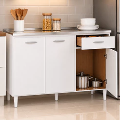 Balcão de Cozinha 120 CM Para Pia 3 Portas 1 Gaveta 100% MDF/MDP Compacta Resistente - AV