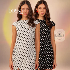 Lovito Bossa Vestido Feminino Curto com Mangas Japonesas Em Viscose Poá Moda Floral DRB18851915