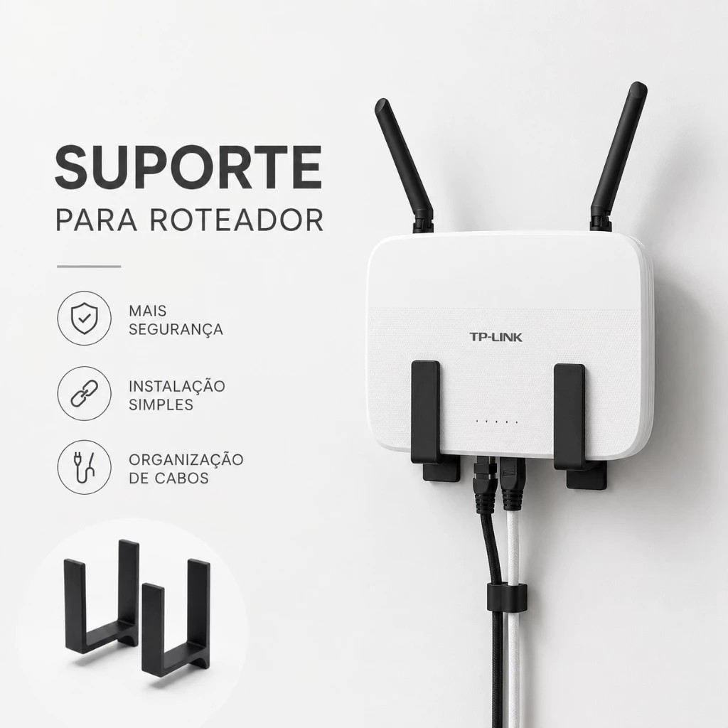 Suporte Parede Roteador Modem Wi-Fi Adesivo Universal Organização Casa Escritório