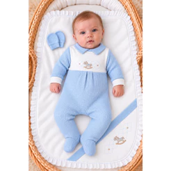Saída Maternidade Menino 03 Peças Cavalinho Malha Tricot Roupa de Bebê Menino