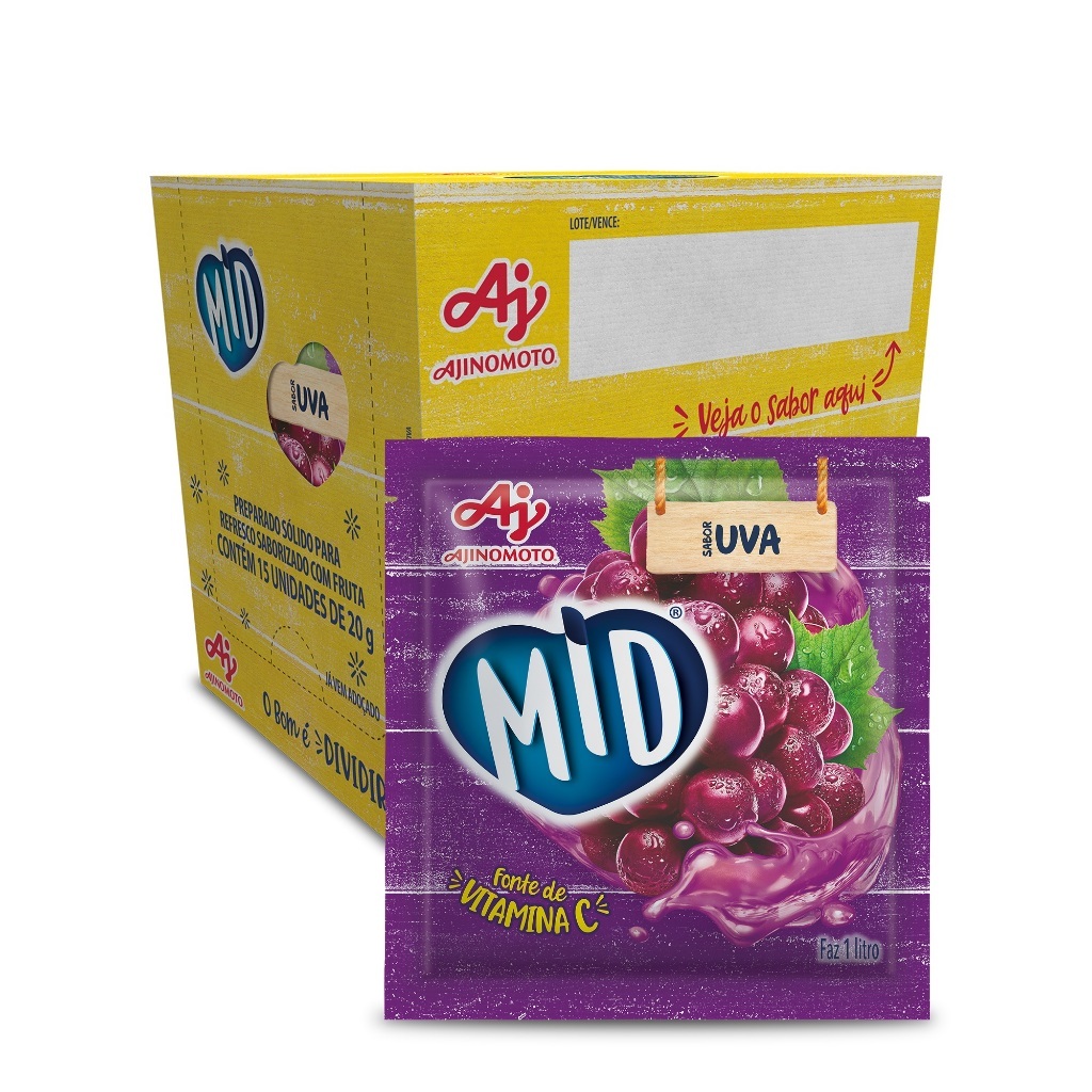 Imagem Kit Refresco em Pó MID® Sabor Uva Com 15 Unidades de 20g
