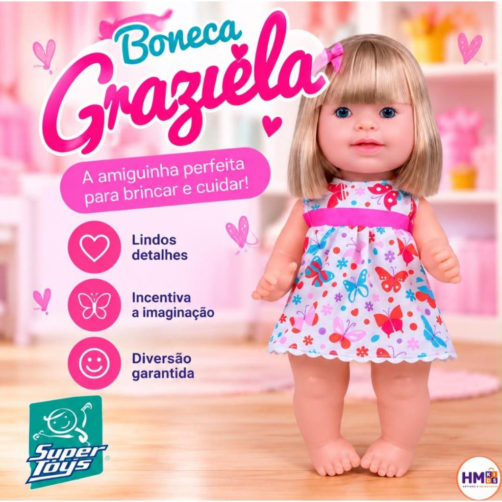 Boneca Graziela Fala 60 Frases Ensina Números, Cores e Formas - Super Toys