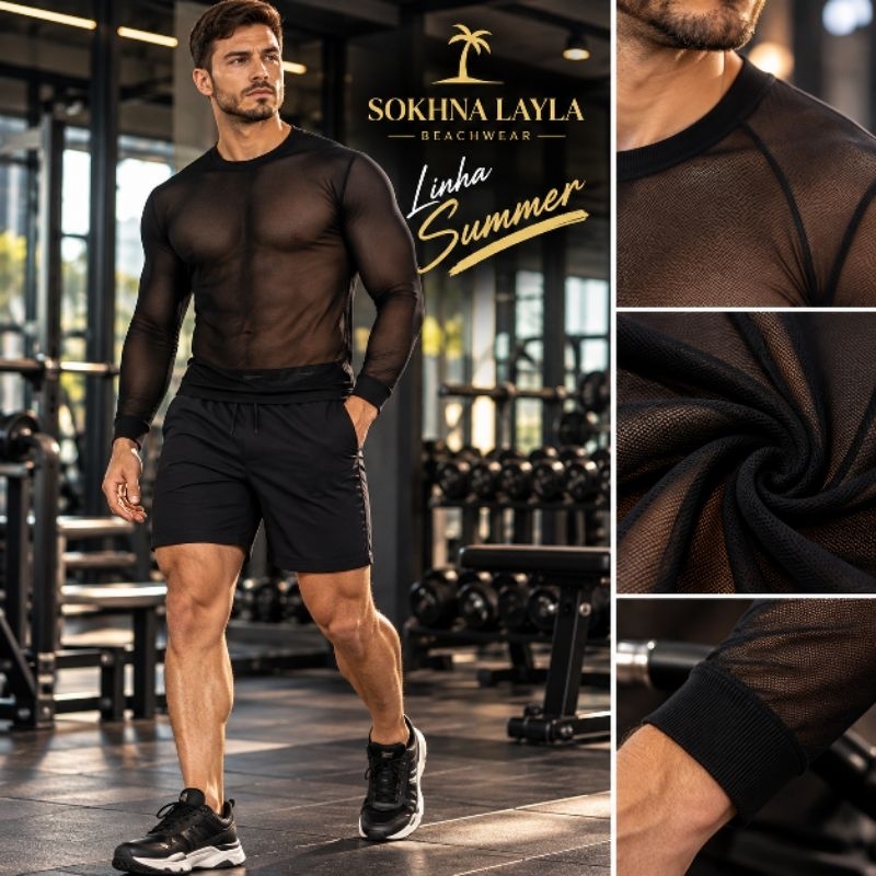 Blusa masculina star em tule manga longa linha summer