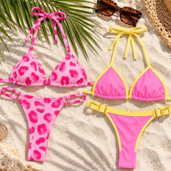 Biquíni Fio Dental Cortininha Bicolor Feminino Marquinha Fita Moda Praia Verão
