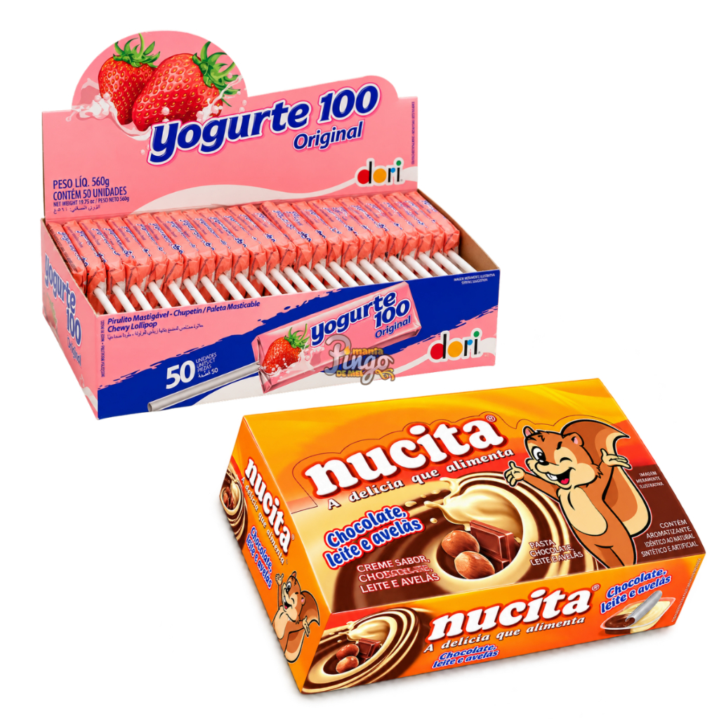 Kit Nucita Bicolor C/48 Unidades + Pirulito Mastigável Yogurte 100 C/50 Unidades