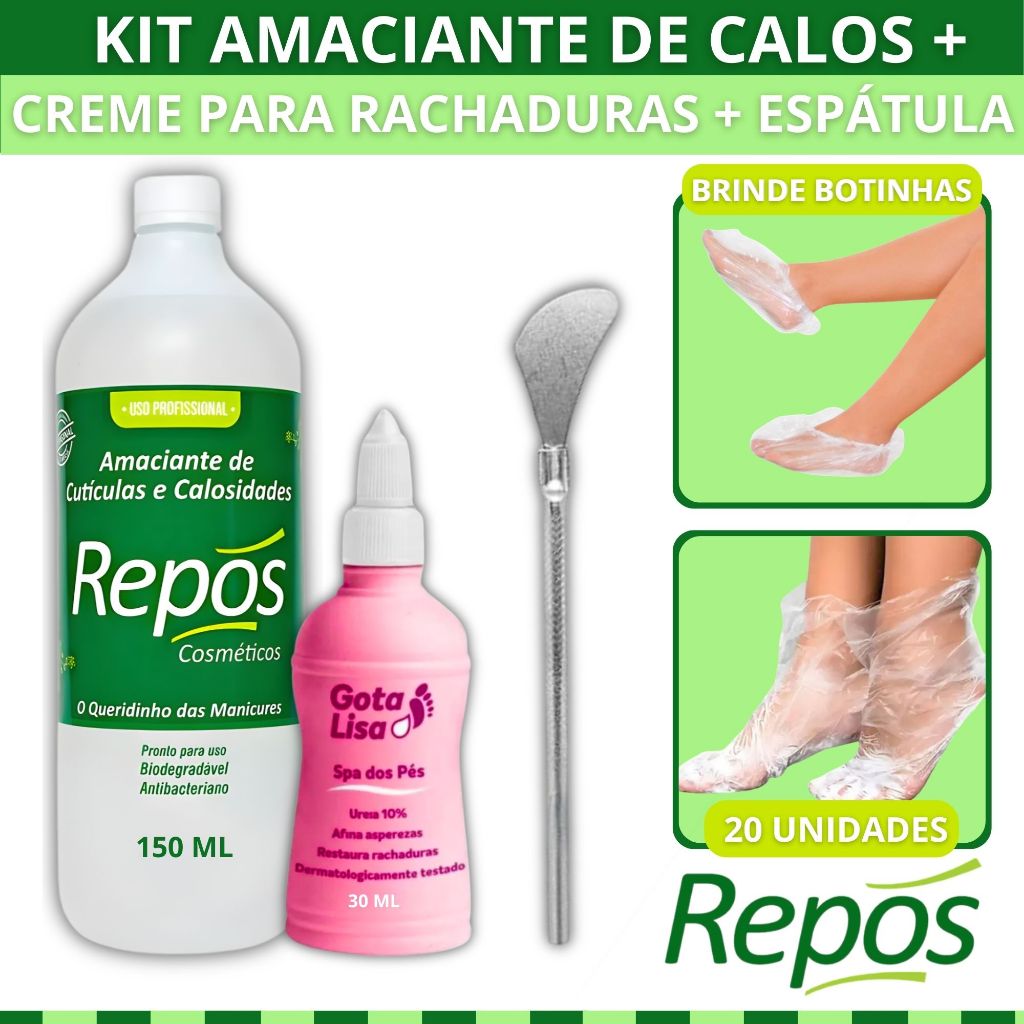 Amaciante de Cutículas Repós 150ml + Espátula + Gota Lisa Milagrosa 30ml + Mimo 20 Botinhas