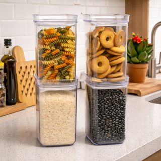 Conjunto 4 Potes 1,2 Litros Herméticos Acrílico Cristal Empilháveis Organizadores Para Cozinha em Oferta na Shopee