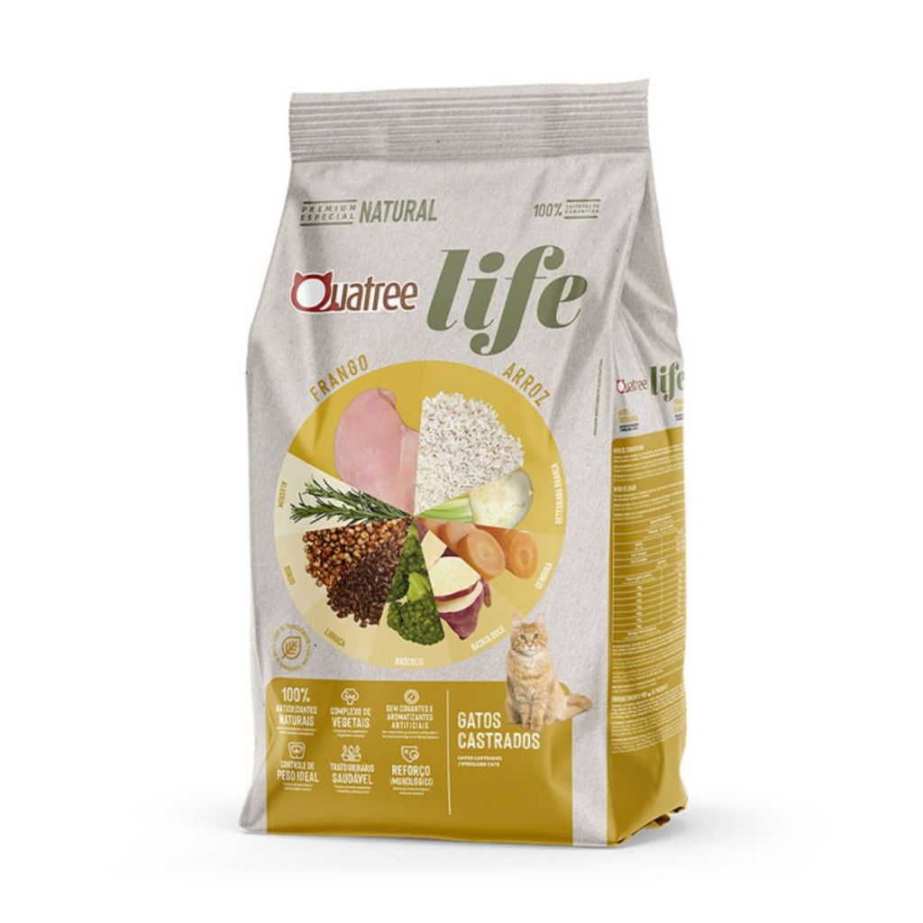 Ração Quatree Life Gatos Castrados 3kg Frango e Arroz