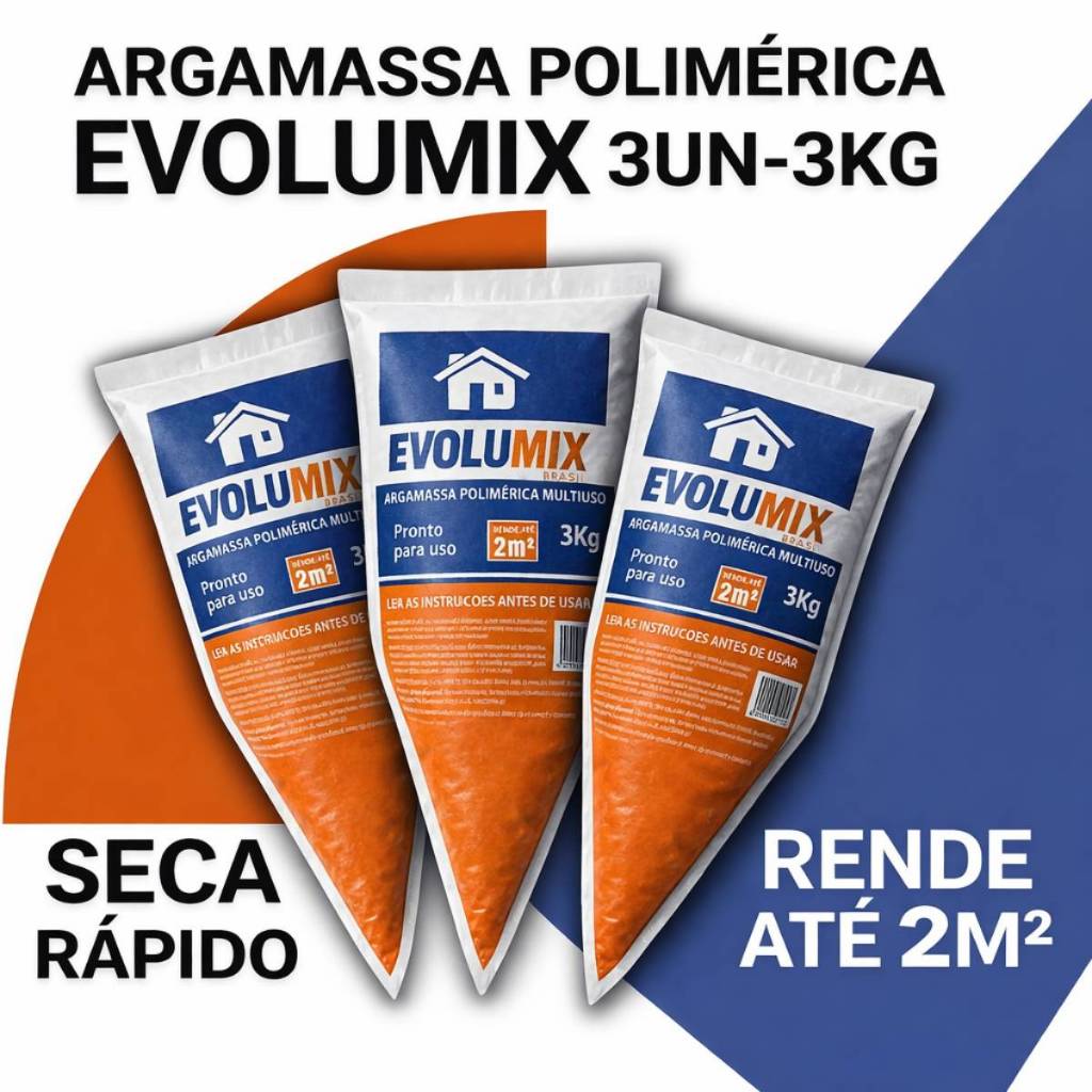 Kit Argamassa Polimérica Evolumix 3x3Kg 9Kg Alto Rendimento Sem Betoneira Pronta Uso Sem Trincas