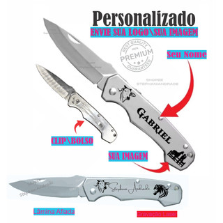 Canivete de Bolso em Aço Inox com Trava Lâmina e Presilha – Personalizado a Laser