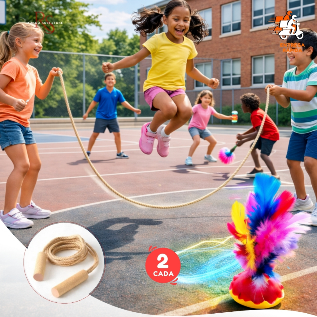 2 Pula Corda Coletivo 5m e 2 Peteca Pro Brinquedos Sisal Reforçado Festa Junina Arraiá Envio Imediato