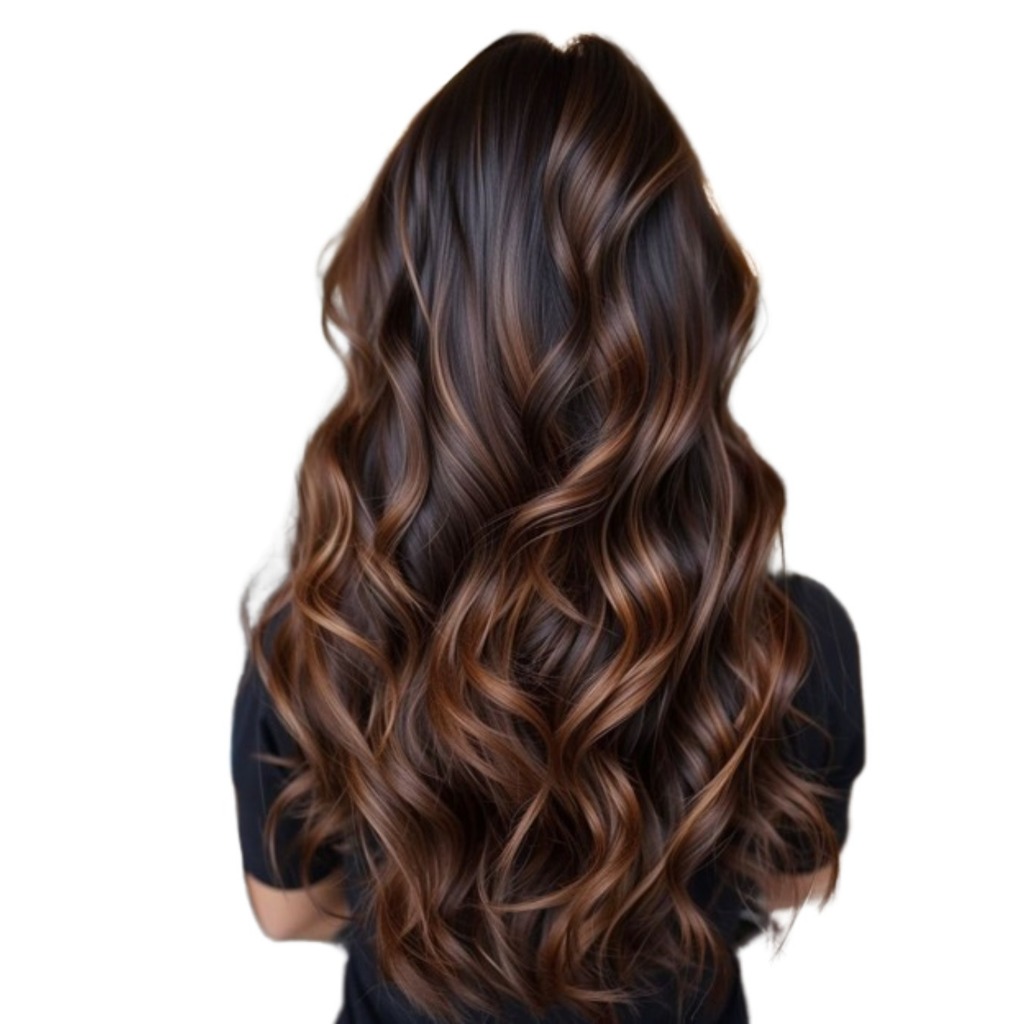 Aplique tic tac castanho com luzes cobre fibra orgânica premium liso e ondulado 60cm de comprimento - Extensão de cabelo