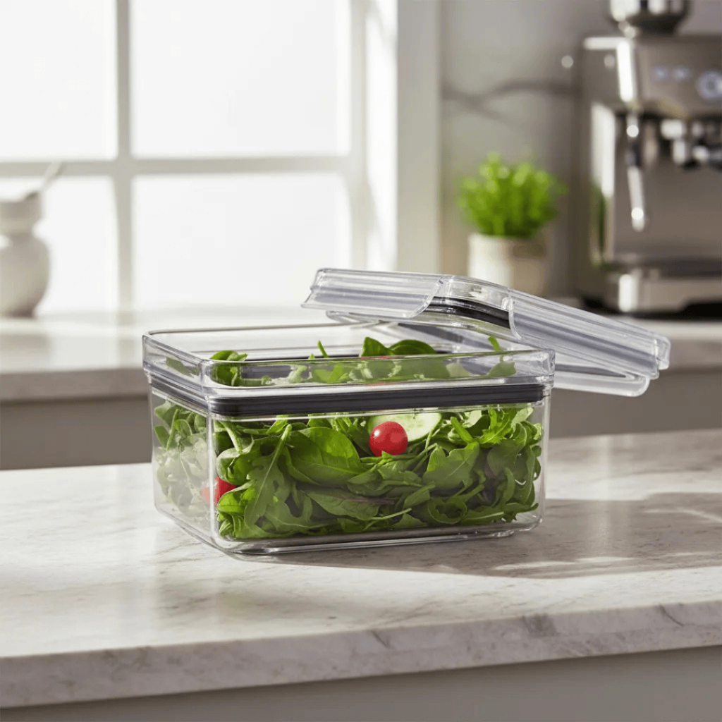 Pote Hermético transparente 580ml retangular livre de BPA organizador de mantimentos