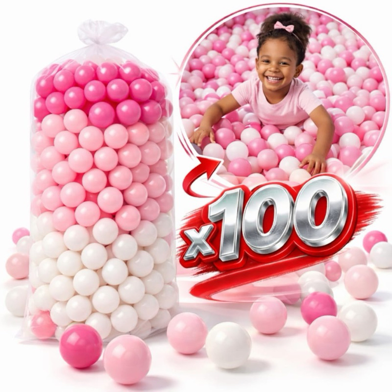 Bolinhas para Piscina 200 Unidades Rosa Pink Branca 7cm diâmetro colorido Não Amassa 50/100/200 criança menina