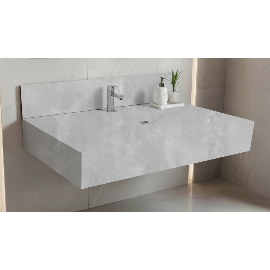 Bancada Porcelanato Banheiro 60x40 Cimento Queimado Acetinado Luxo Elite Para Cuba De Sobrepor - Pialanatto