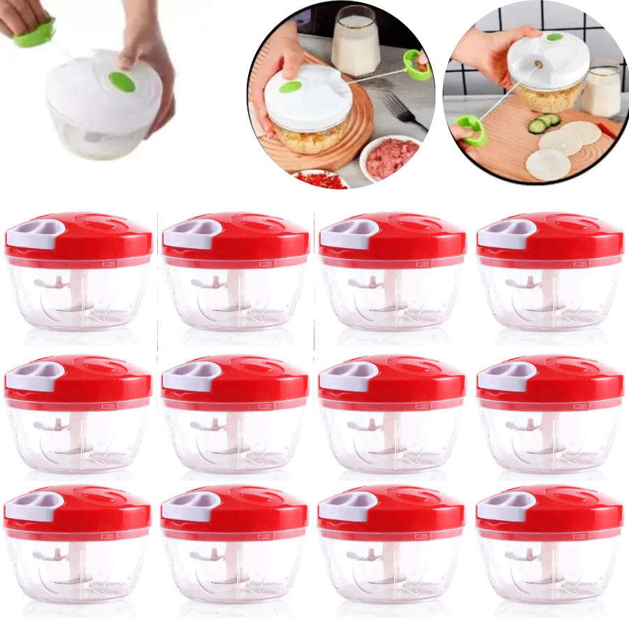 kit 12un Triturador Processador de alimentos manual alho cebola 3 Lâminas inox - ATACADO