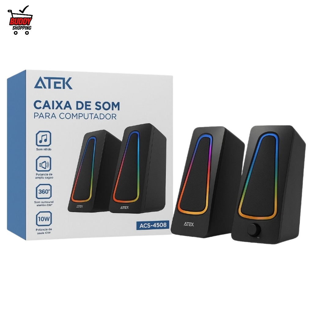 CAIXA DE SOM GAMER RGB | Mini 10W Potente PC Notebook TV LED em Oferta na Shopee