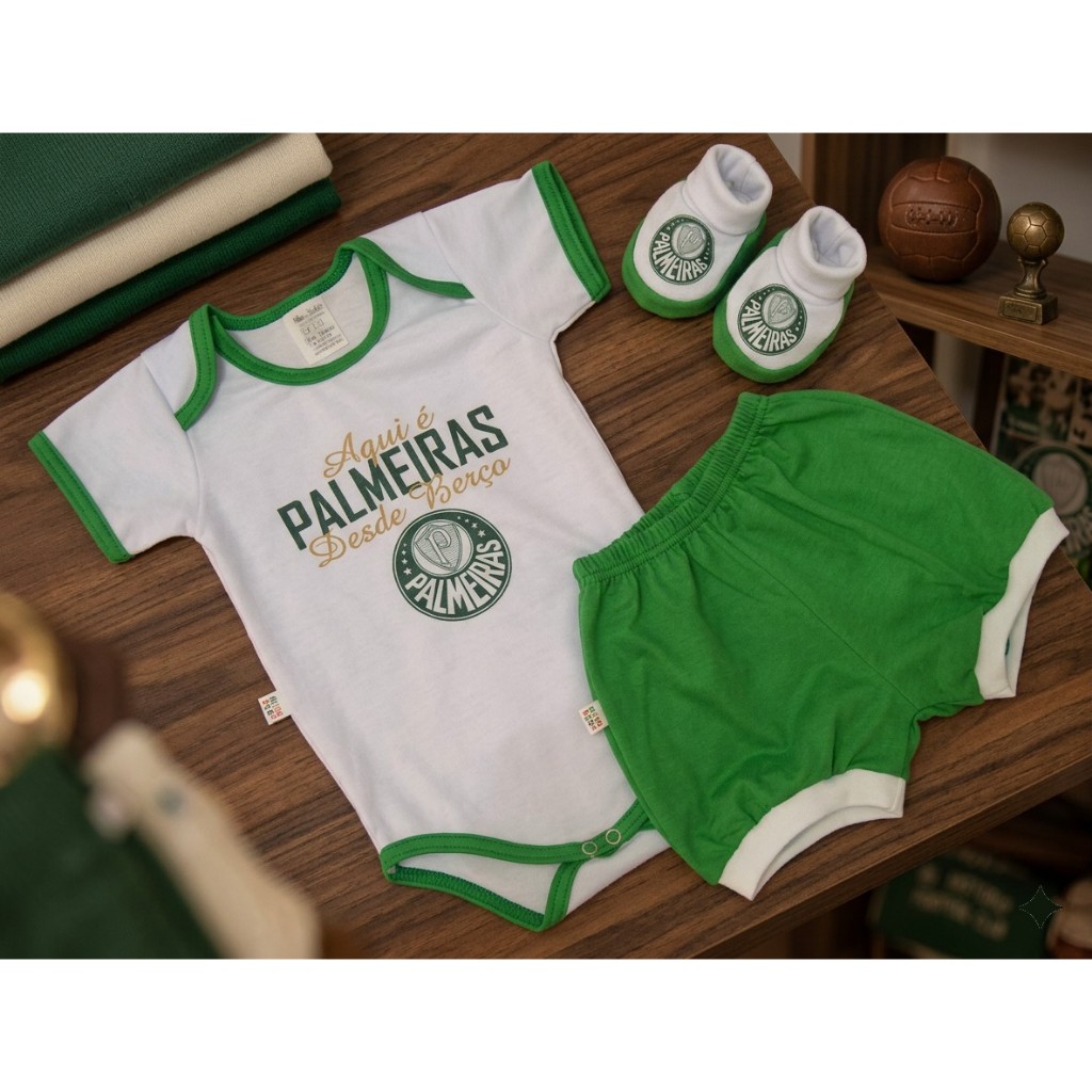 KIT BEBÊ VERDAO INFANTIL-BODY -SHORT -PANTUFA