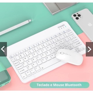 BRANCO - Conjunto de Teclado + Mouse Sem Fio Bluetooth Para Notebook e Tablet