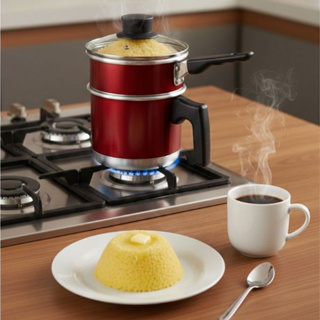 Cuscuzeiro TAMPA DE VIDRO e Caneca Fervedor 2 em 1 Cabo Porçao Individual - Pequeno em Oferta na Shopee