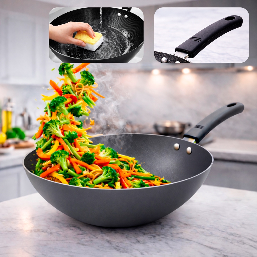 Imagem Frigideira Wok Profissional Antiaderente Premium Ergonômico Refogados E Yakisoba