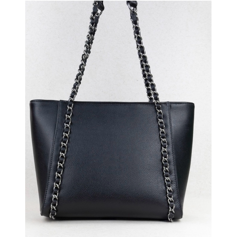 bolsa em couro legítimo preto com corrente