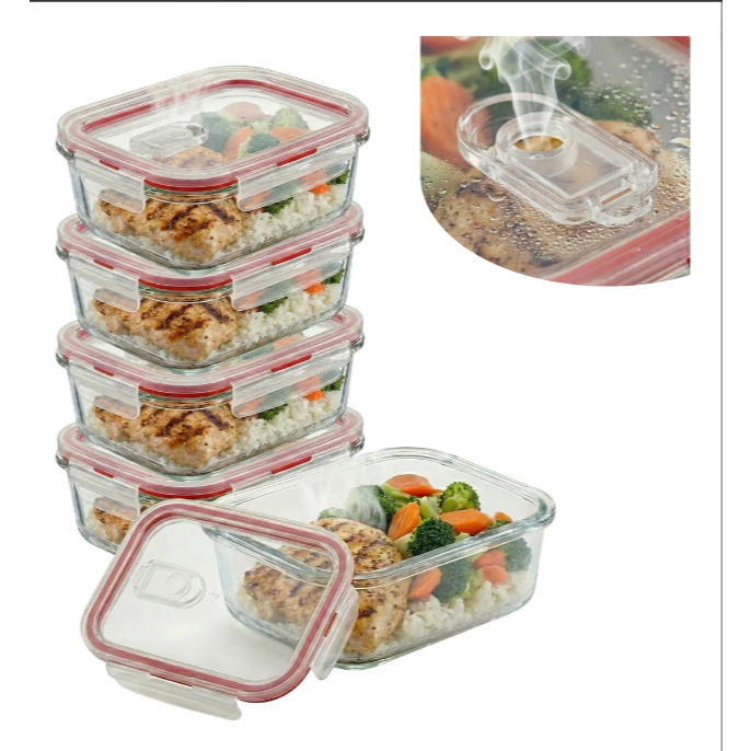 Kit 5 Potes 1040 ml de Vidro Tampa com Trava Hermético Respiro Marmita Transparente Freezer Forno Micro-ondas em Oferta na Shopee