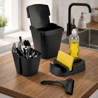 Kit Pia Elegance Lixeira 4,8 litros + Porta Detergente + Rodo de Pia + Porta Tralher em Oferta na Shopee