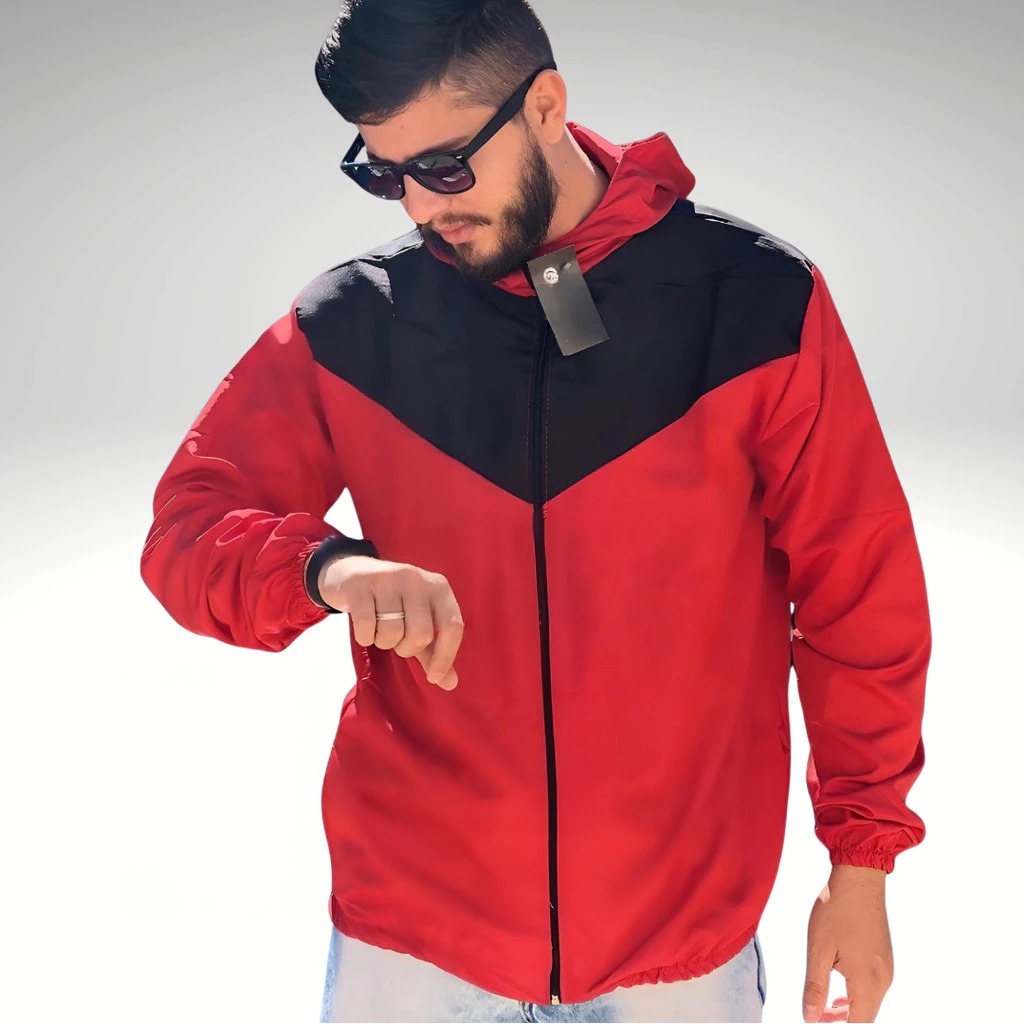 Jaqueta Corta Vento Masculino Leve e Confortável Lisa com Capuz e Bolso e zíper