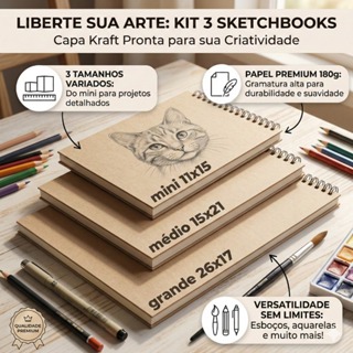 Kit 3 Sketchbook Caderno de Desenho 180g Desenhe sua CAPA em Oferta na Shopee