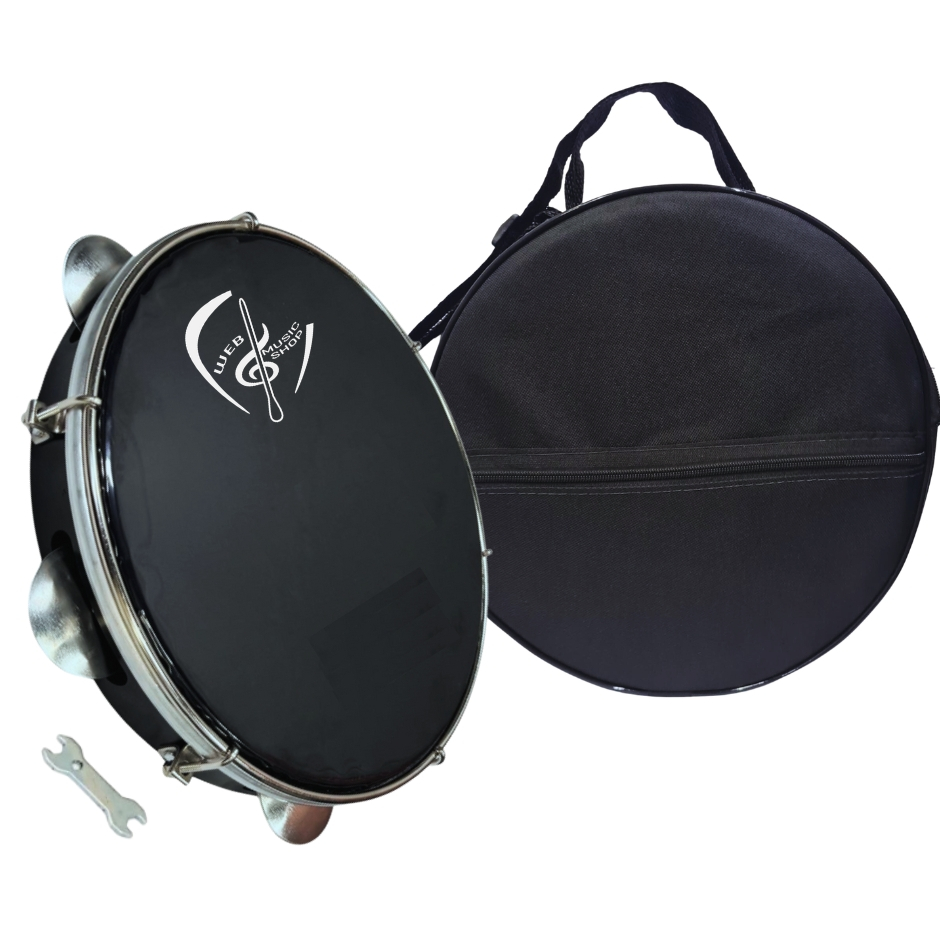 Kit Pandeiro 10" Polegadas Web Music Pele Preta + Capa Luxo