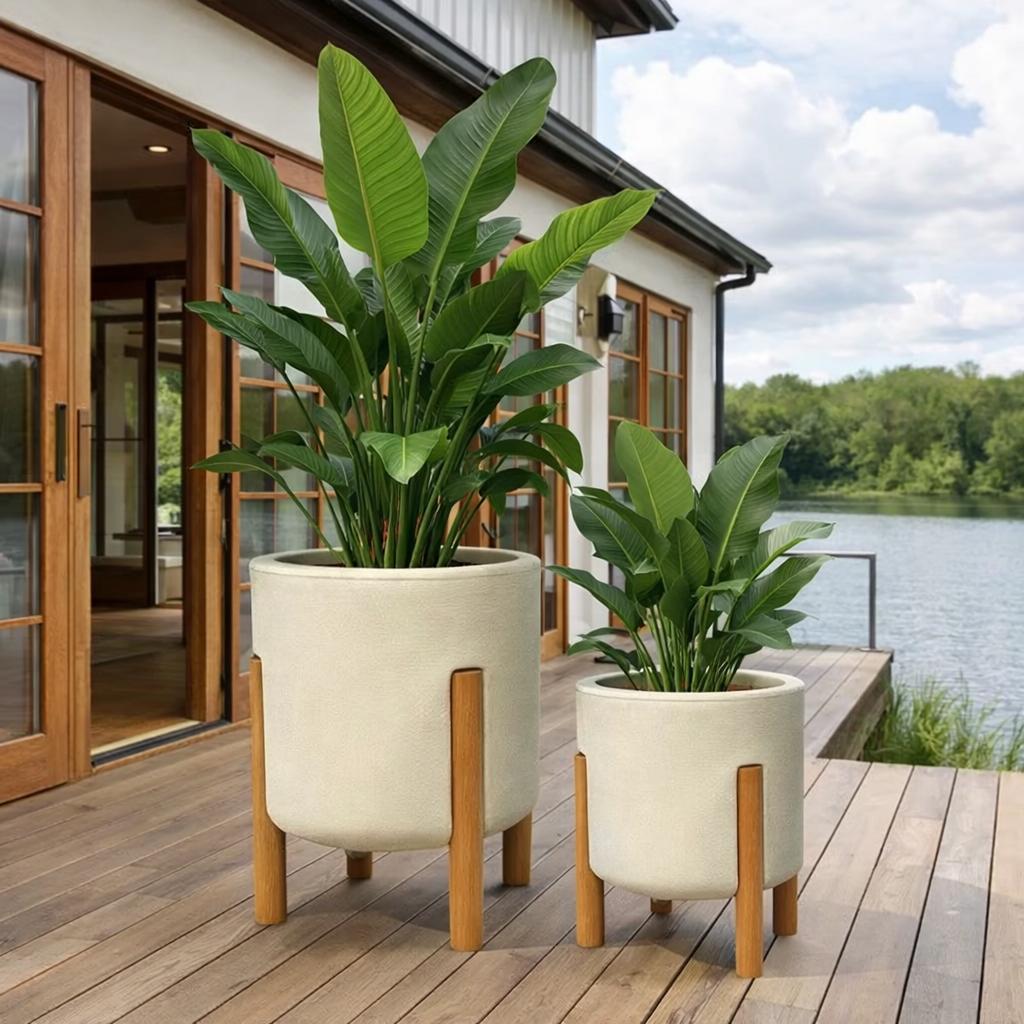 Kit 2 Vasos De Planta Nordico P & M (29e37CM) Cilíndrico com pé em Madeira Design Moderno em Oferta na Shopee