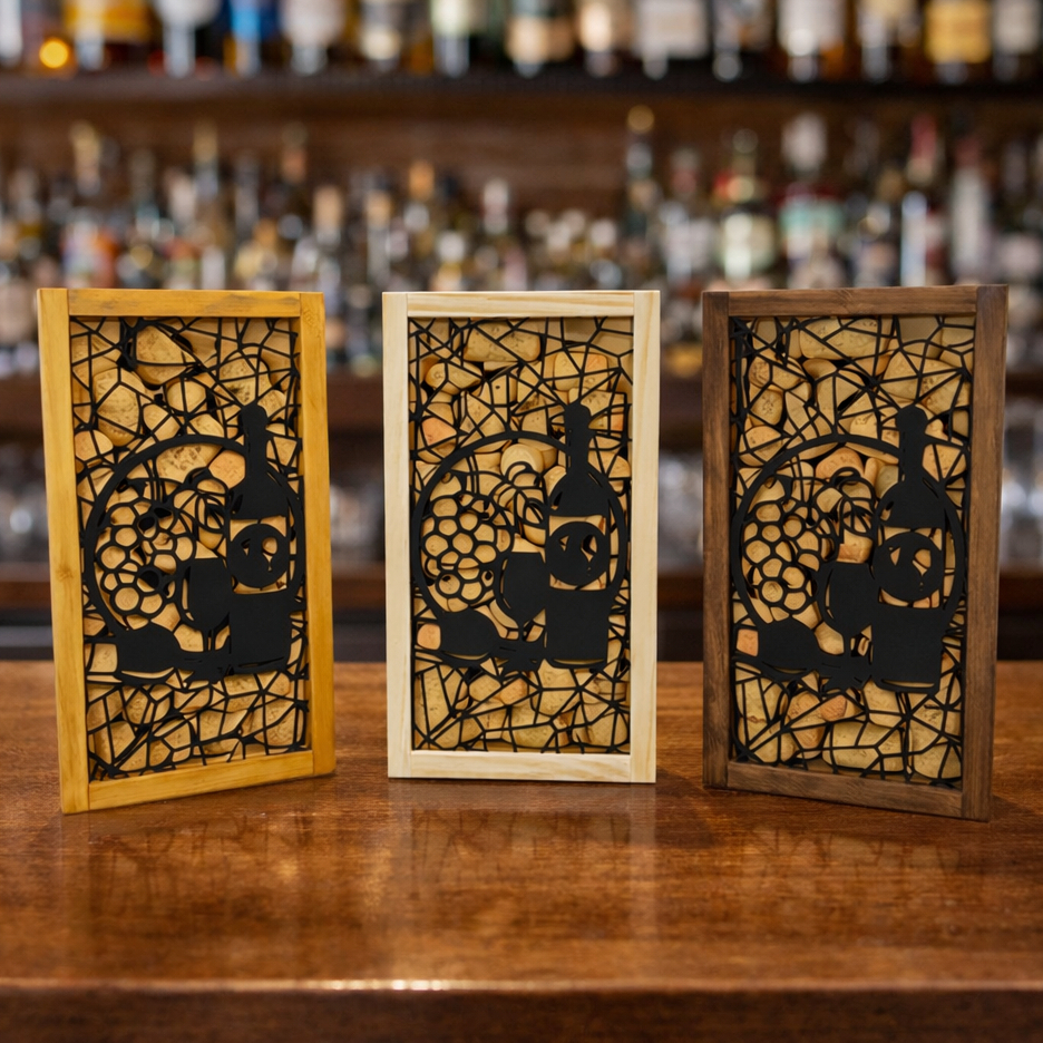 Porta Rolhas de Vinho Decorativo em Madeira Moderna para Sala e Bar Quadro porta rolhas