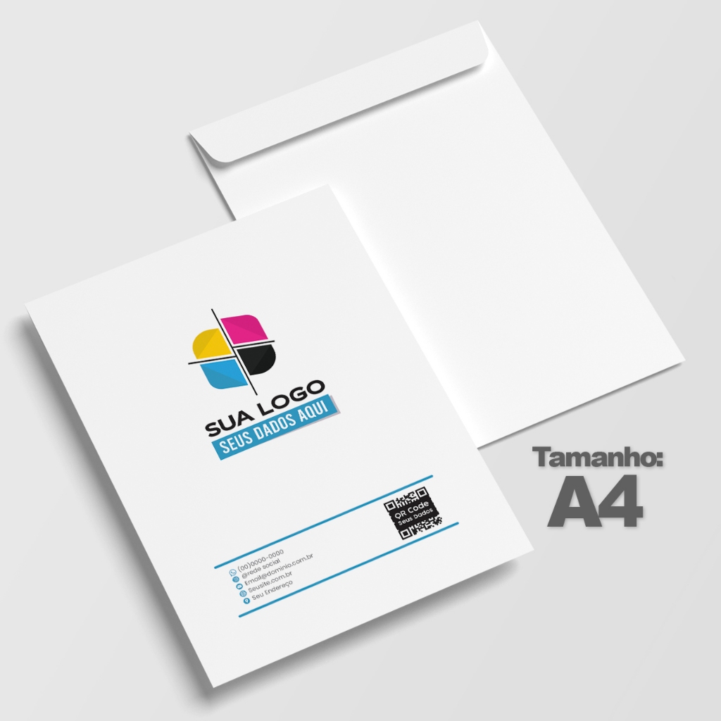 100 Envelopes Personalizados A4 - Arte Grátis - Papel Offset 90g Branco Colorido com sua Logo Marca em Oferta na Shopee