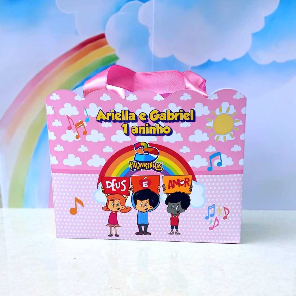 SACOLINHA PERSONALIZADA PARA LEMBRANCINHA DE ANIVERSÁRIO TEMA TRÊS PALAVRINHAS MENINA