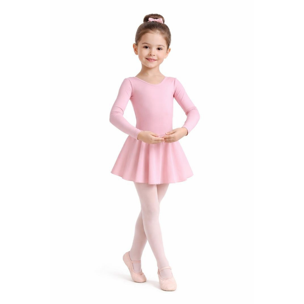 Collant Infantil Ballet com Saia Acoplada Manga Longa/ Suplex confortável para Aulas