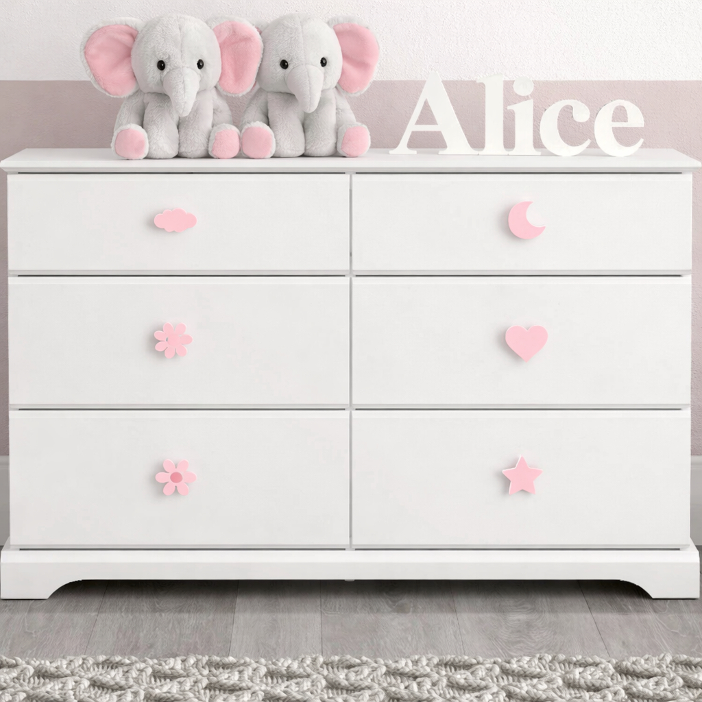 6 Puxador Infantil Gavetas Cômodas Flor, Estrela, Coração, Nuvem ,Sol, Lua em Oferta na Shopee