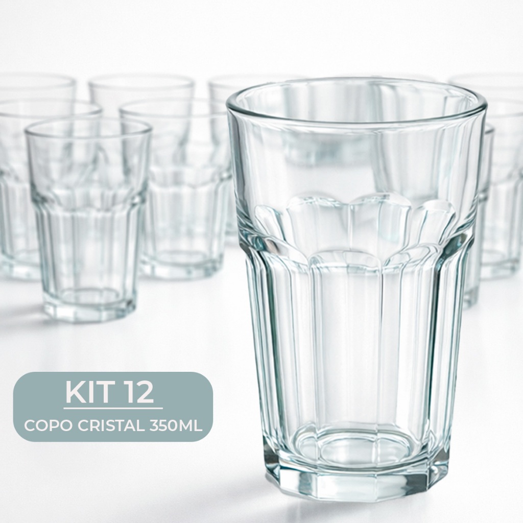 Jogo De Copos cristal Vidro 350ml Kit 3 6 9 12 Resistente Para Suco, Água, Drinks, Vitaminas Mesa Posta Casa Nova em Oferta na Shopee
