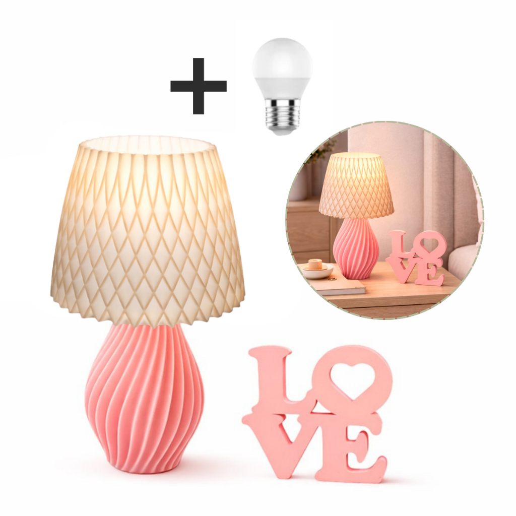 Luminária/Abajur Bivolt Decorativo para mesa e criado mudo + Palavra Love