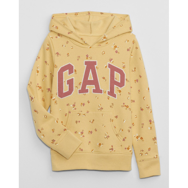 Blusa de Moletom GAP Original Kids Canguru Amarelo Floral | Logo Bordado | Flanelada com capuz