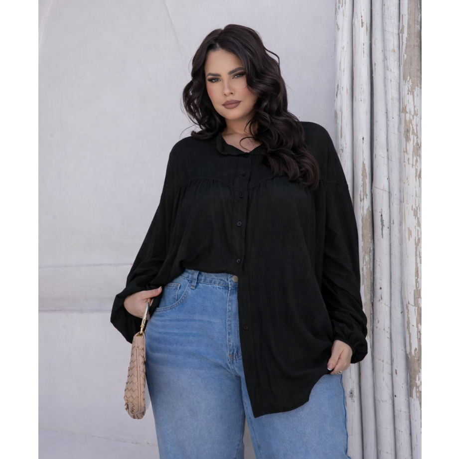 Chemise Feminina Camisa Social Plus Size Elegante Oversized Soltinha Manga Longa Camisão Estilosa