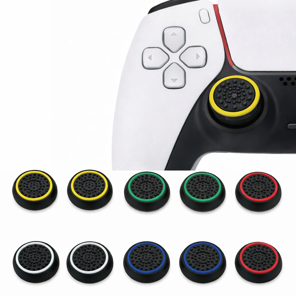 Kit com 10 Grips Diversos de Borracha Silicone Botão Compatível com Controle Gamer PS3 PS5 PS4 XBOX Protetor Analógico