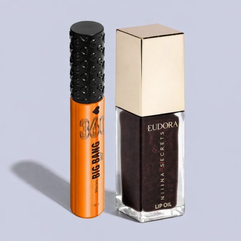 Kit Máscara de Cílios Big Bang 360º + Lip Oil Shine Flowers Rosa Negra - qdB? e Eudora