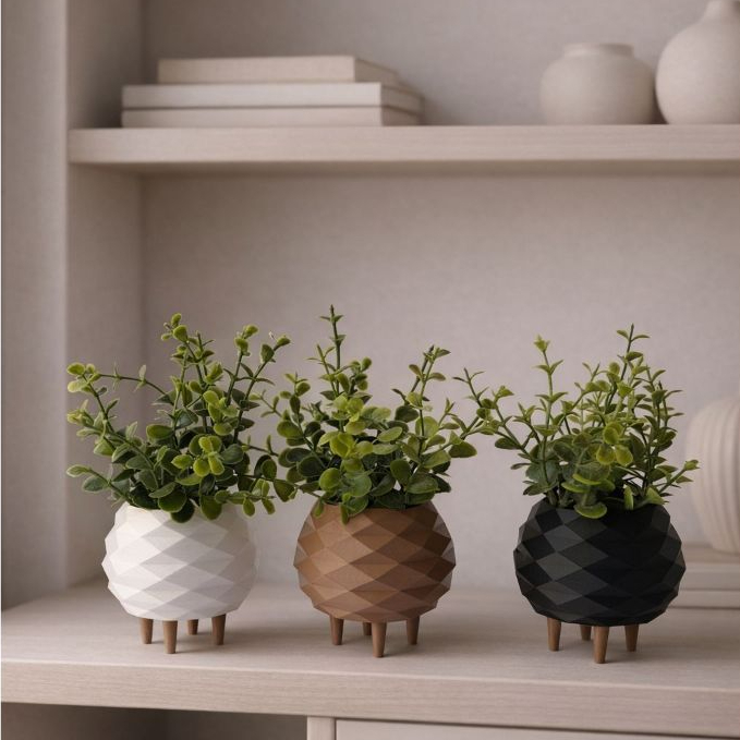 Mini Vaso Cachepô Geométrico com Pés Decorativo para Suculentas e Plantas - Kit com Variações