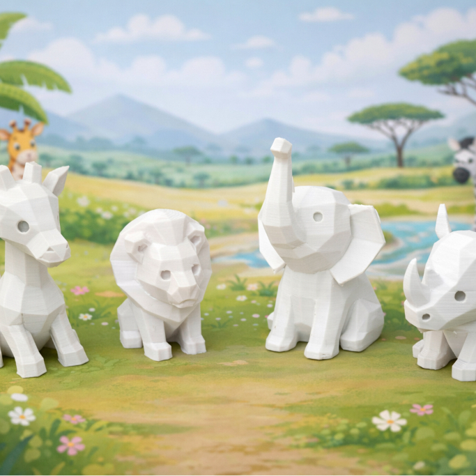 Kit Safari Mini 3d - Decoração Quarto bebe Criança Mesa Decorativo Moderno 4 bichinhos colecionaveis