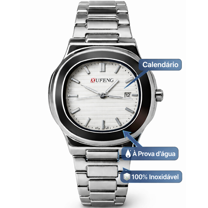 Relógio Masculino de Luxo Xufeng Vidro Quadrado com Pulseira de Aço Inox | Prova d’Água para Uso Diário Estilo Executivo