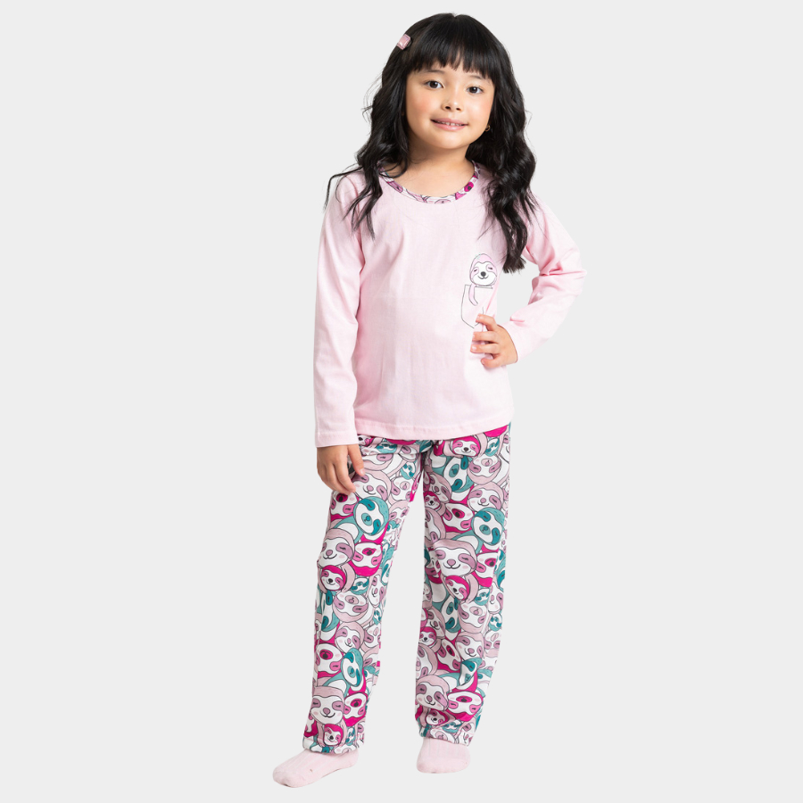 Pijama Longo Infantil Menina Bicho Preguiça