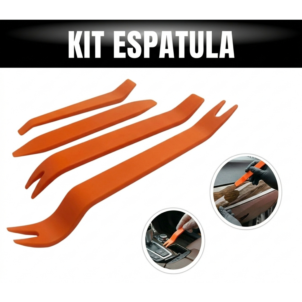 Kit 4 Espatula Automotiva de Plastico Nylon Remoção Forro De Porta Painel Veicular