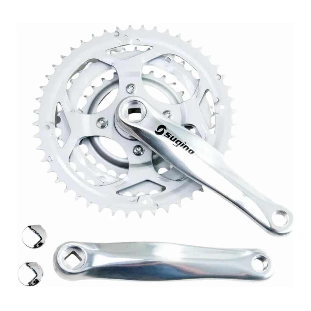 Pedivela Triplo Sugino para Bicicleta MTB, 3 Coroas 28/38/48 Dentes, Aço Cromado 170mm P / Pedal Eixo Grosso 9/16 em Oferta na Shopee