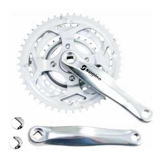 Pedivela Triplo Sugino para Bicicleta MTB, 3 Coroas 28/38/48 Dentes, Aço Cromado 170mm P / Pedal Eixo Grosso 9/16 em Oferta na Shopee